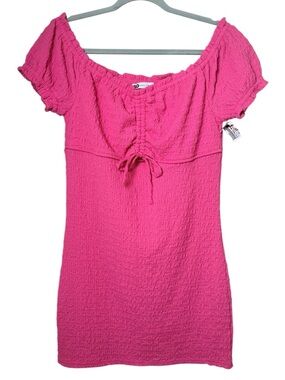 SO Large Hot Pink Smocked Tie-Front Dress
